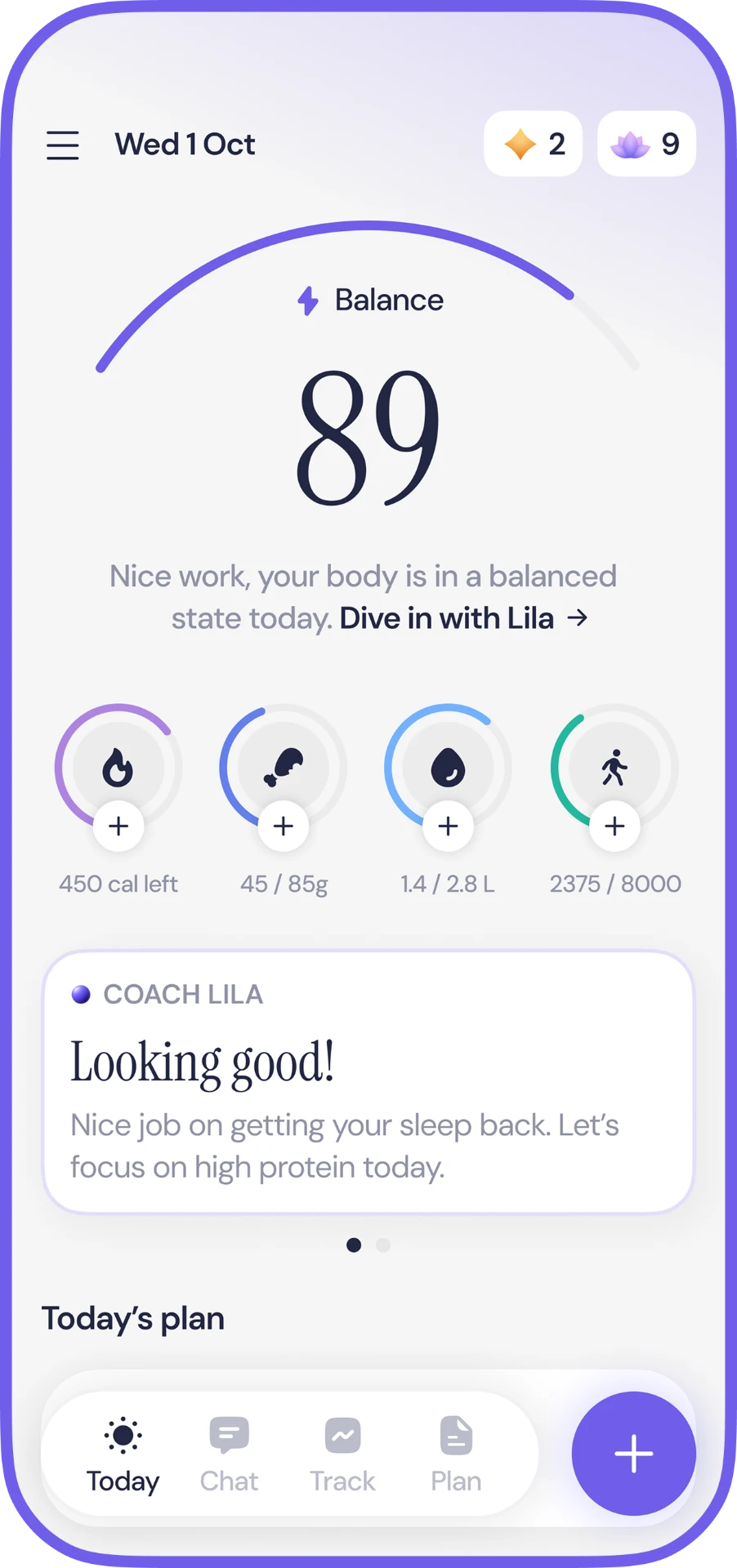 Lila app screen: Track everything in one place