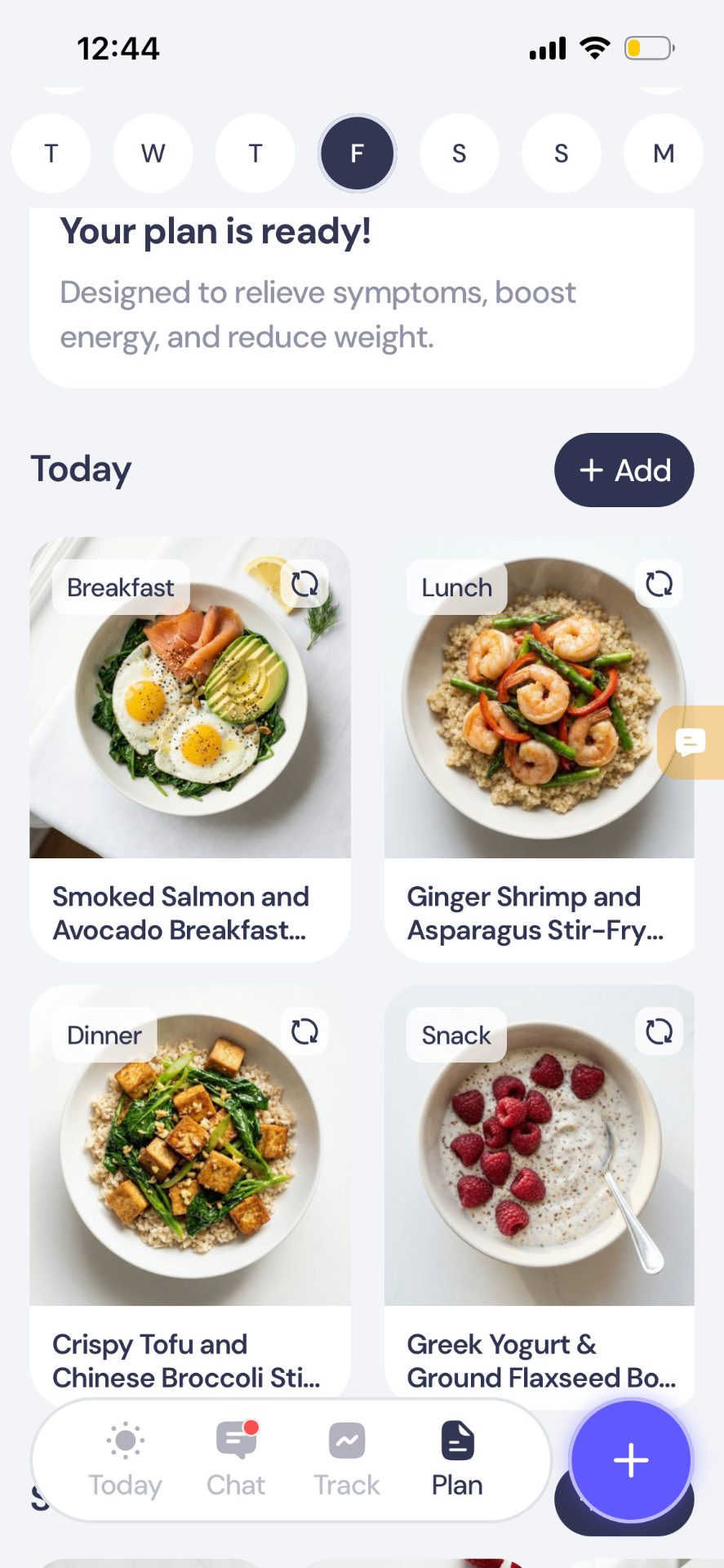 Lila app, today's check-in screen